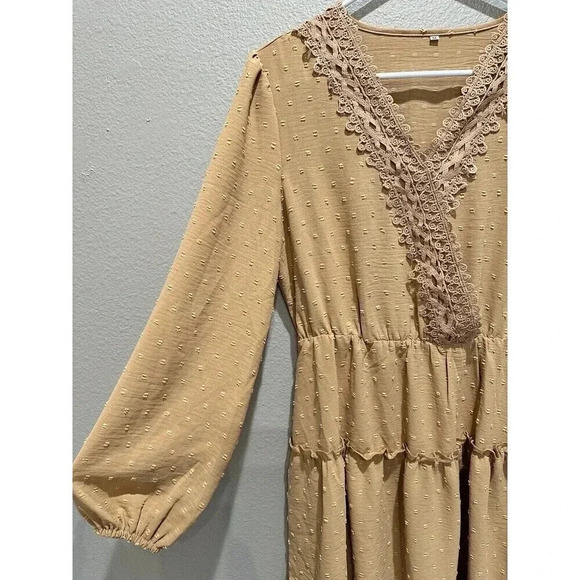 New Womens Dress Small Boho Tan Dress Mini Western Cowgirl Lightweight - Picture 4 of 9